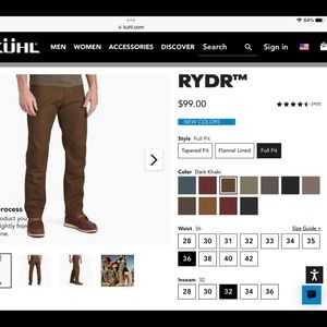 Kuhl men’s Ryder pants 36x32. Dark Khaki